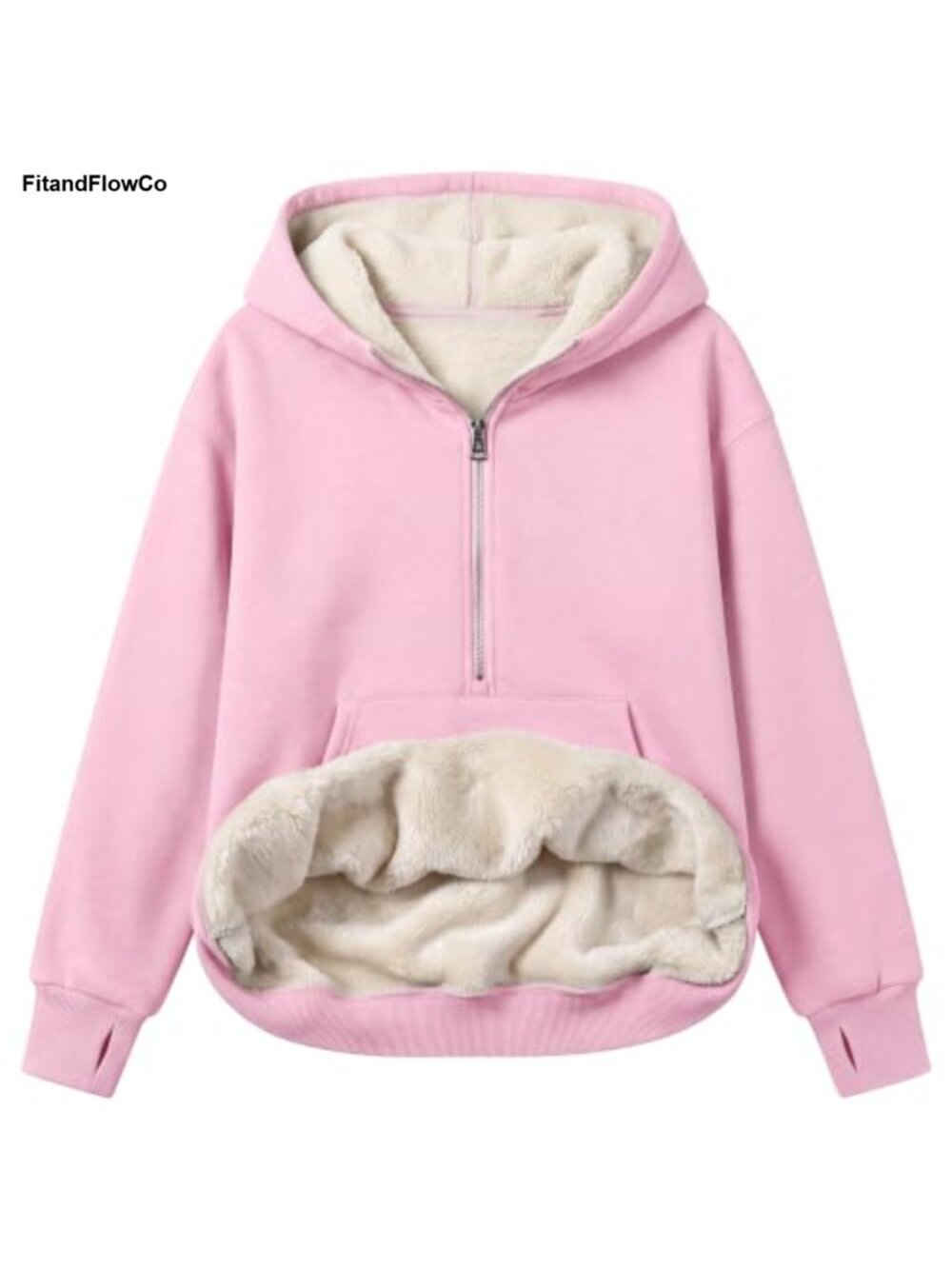 Fuzzy Fleece Half Zip Hoodie Sweatshirt Pullover